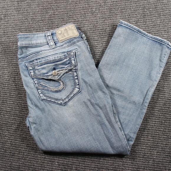Silver Jeans Aiko Mid Capri Womens W34 L22 Light Wash Super Stretch - Picture 1 of 9